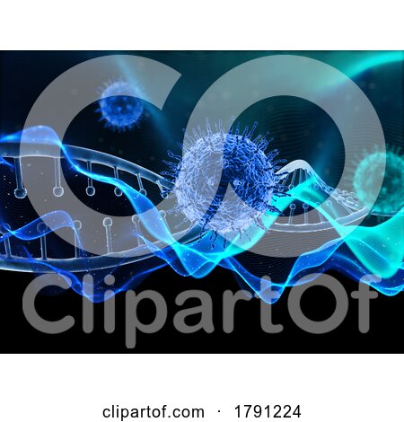 3D Abstract Medical Background with Virus Cells and DNA Strand by KJ Pargeter