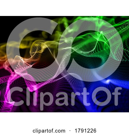 3D Abstract Technology Background with Rainbow Coloured Flowing Particle Waves by KJ Pargeter