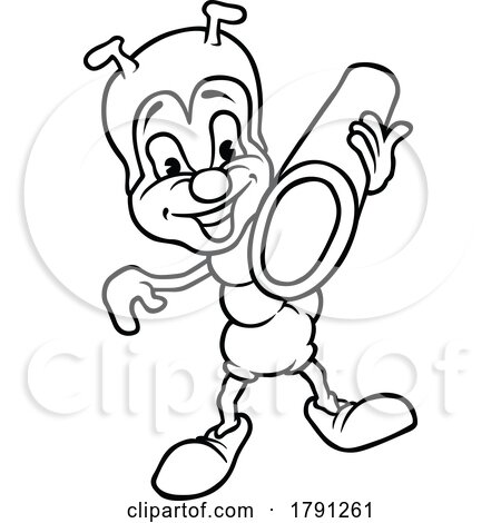 Cartoon Black and White Ant Carrying a Stalk by dero