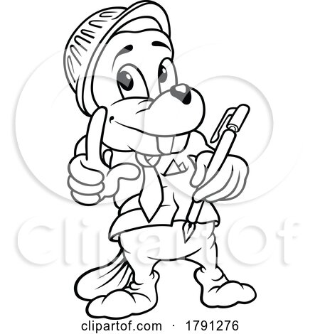 Cartoon Black and White Worker Beaver Holding a Pen by dero