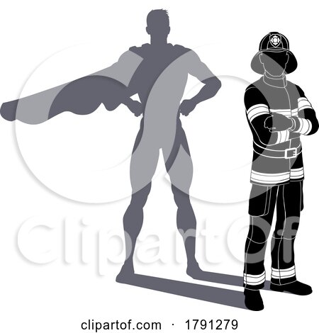 Superhero Firefighter Fireman Super Hero Shadow by AtStockIllustration