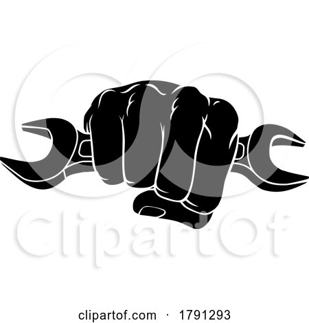 Fist Hand Holding Spanner Wrench Cartoon Concept by AtStockIllustration