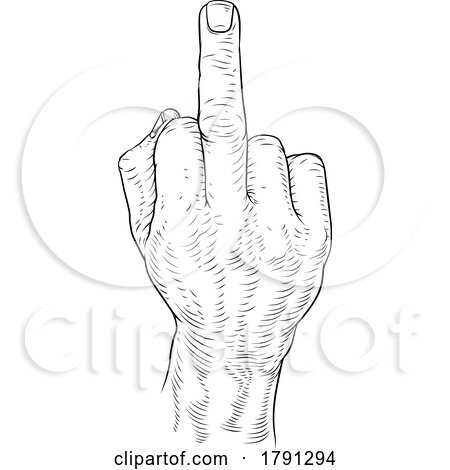 Hand Giving the Finger Bird Gesture Woodcut by AtStockIllustration