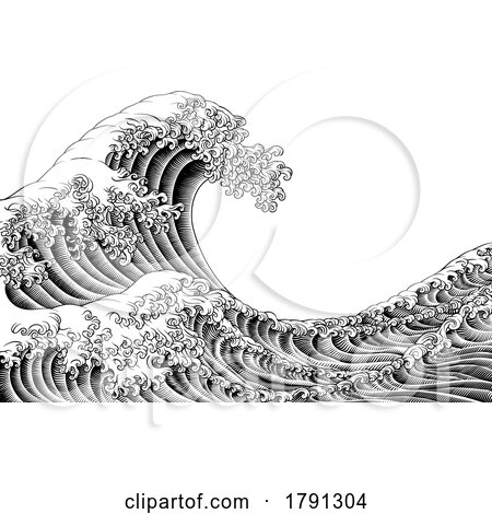 Great Wave Vintage Japanese Engraved Woodcut Style by AtStockIllustration