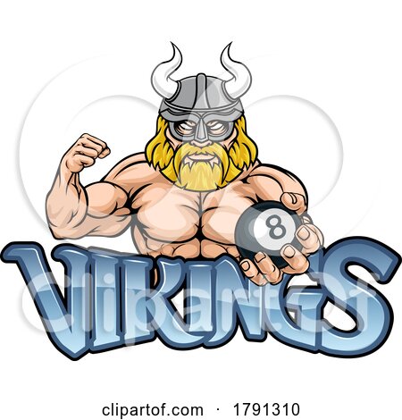 Viking Pool 8 Ball Billiards Mascot Cartoon by AtStockIllustration