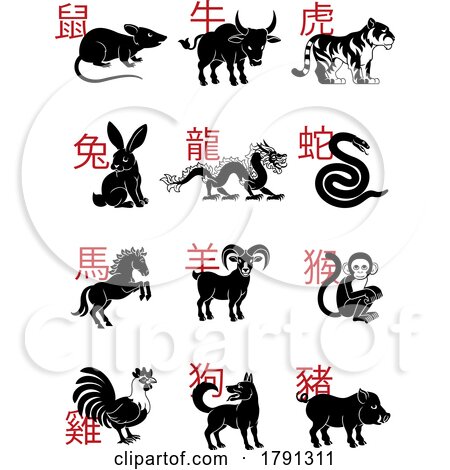 Chinese Zodiac Horoscope Animals Year Signs Set by AtStockIllustration