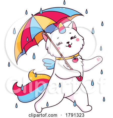 Unicorn Cat with an Umbrella in the Rain by Vector Tradition SM