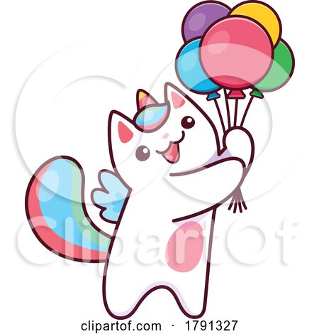 Unicorn Cat Holding Balloons by Vector Tradition SM