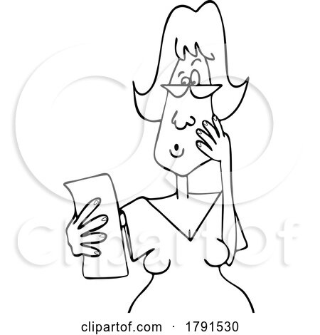 Cartoon Black and White Shocked Woman Reading a Receipt by djart