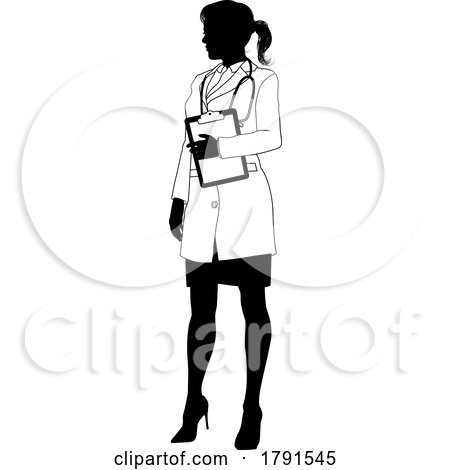 Doctor Woman with Clipboard Medical Silhouette by AtStockIllustration