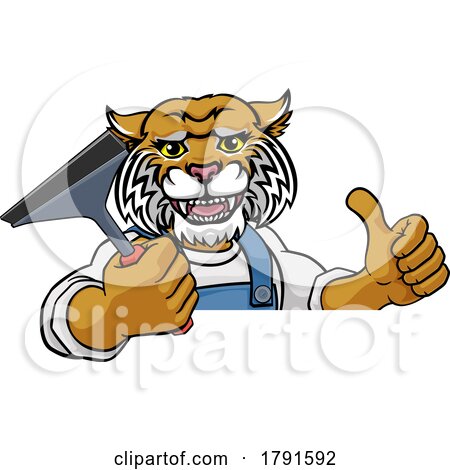 Wildcat Car or Window Cleaner Holding Squeegee by AtStockIllustration