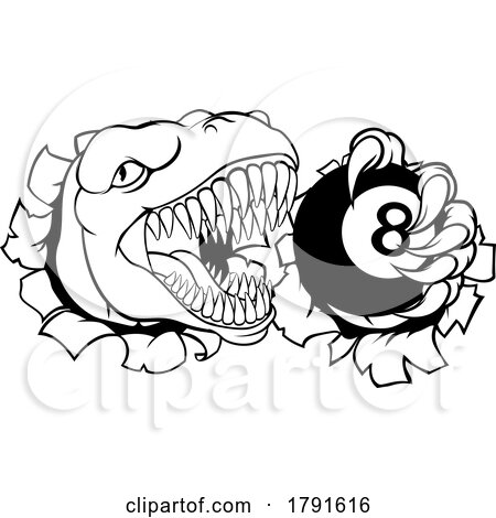 Dinosaur Angry Pool Ball Billiards Mascot Cartoon by AtStockIllustration