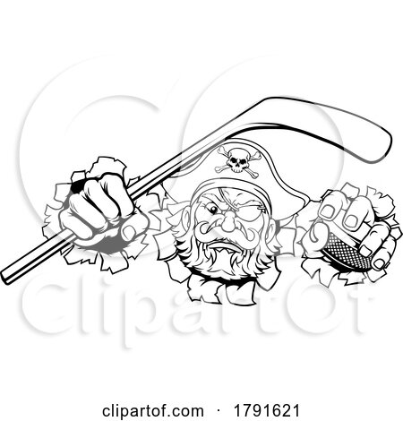 Pirate Ice Hockey Sports Mascot Cartoon by AtStockIllustration