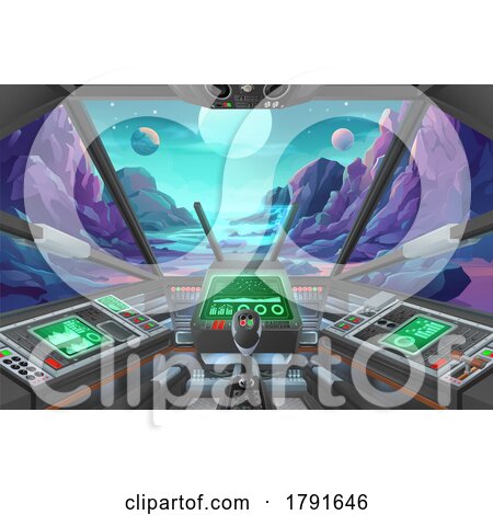 Spaceship Cockpit Alien Planet Scene Background by AtStockIllustration