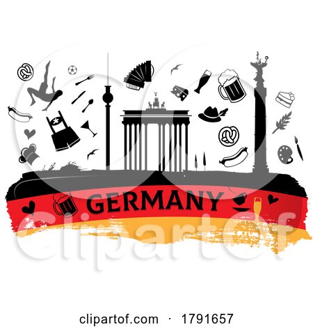 Germany Travel Banner with Icon and Monuments on Flag by Domenico Condello