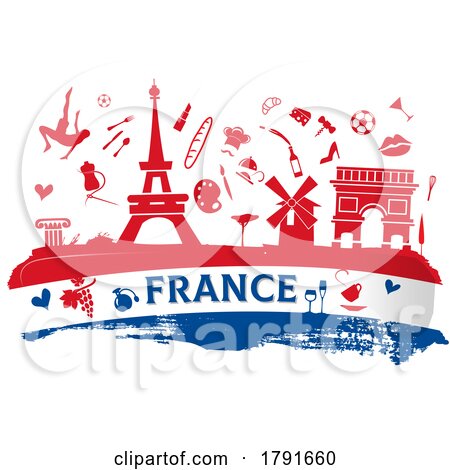 France Travel Banner with Icon and Monuments on the Flag by Domenico Condello