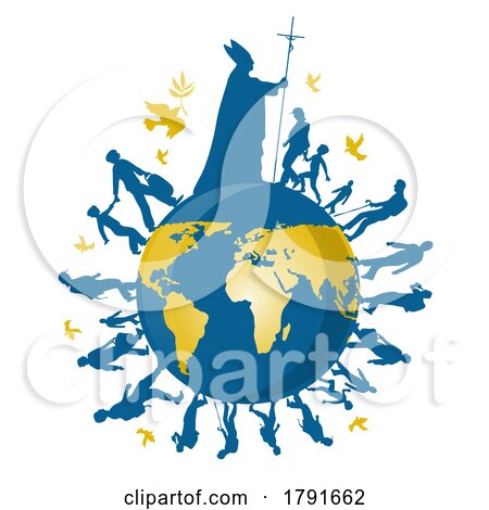 Silhouetted People and Pope Around the Globe by Domenico Condello