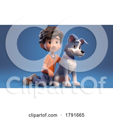 3d Boy and His Dog on a Dark Background by chrisroll