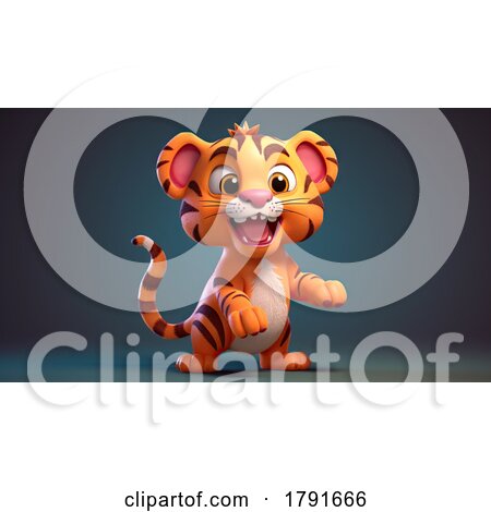 3d Cute Baby Tiger Cub on a Dark Background by chrisroll
