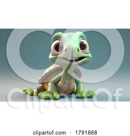3d Cute Baby Sea Turtle on a Dark Background by chrisroll