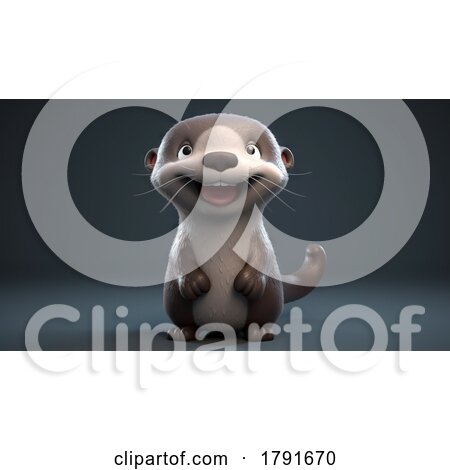 3d Cute Baby Otter on a Dark Background by chrisroll
