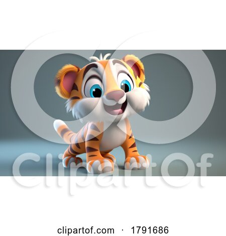3d Cute Baby Tiger Cub on a Dark Background by chrisroll