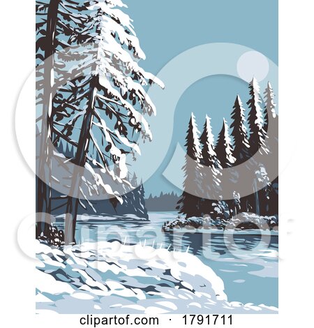 Lake Waskesiu in Prince Albert National Park During Winter in Saskatchewan Canada WPA Poster Art by patrimonio