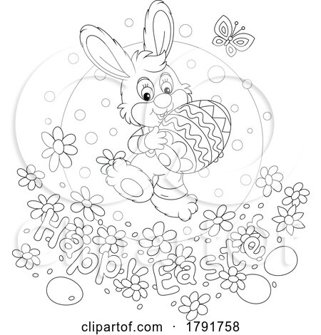 Cartoon Black and White Easter Rabbit by Alex Bannykh