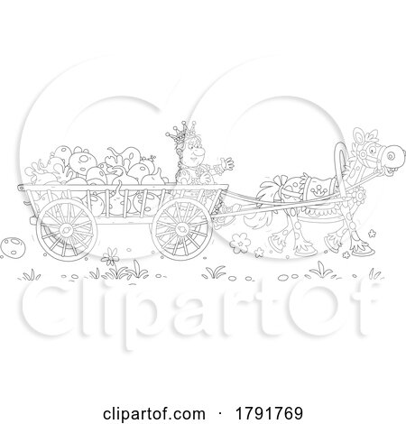 Cartoon Black and White King in a Wagon with Turnips by Alex Bannykh