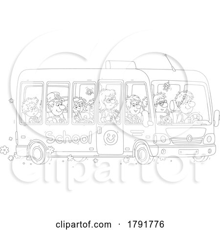 Cartoon Black and White School Bus by Alex Bannykh
