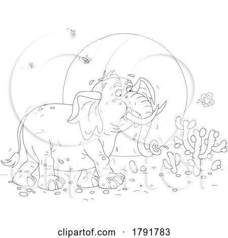 Cartoon Black and White Elephant in a Desert by Alex Bannykh