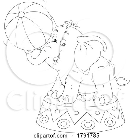 Cartoon Black and White Elephant with a Ball by Alex Bannykh