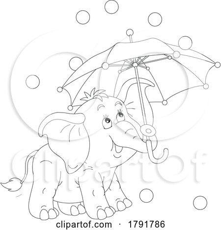 Cartoon Black and White Elephant with Balls and an Umbrella by Alex Bannykh
