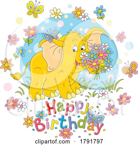 Cartoon Elephant Happy Birthday Greeting by Alex Bannykh