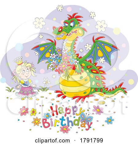 Cartoon Dragon Happy Birthday Greeting by Alex Bannykh