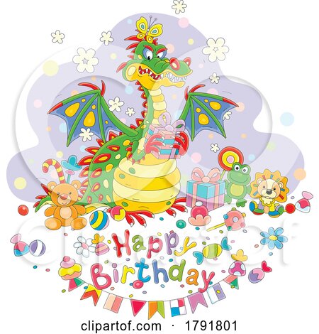 Cartoon Dragon Happy Birthday Greeting by Alex Bannykh
