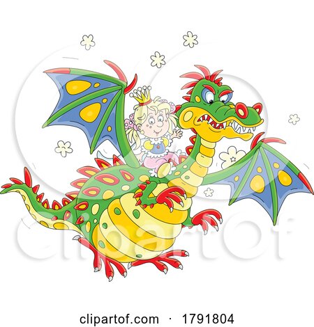 Cartoon Girl Flying on a Dragon by Alex Bannykh