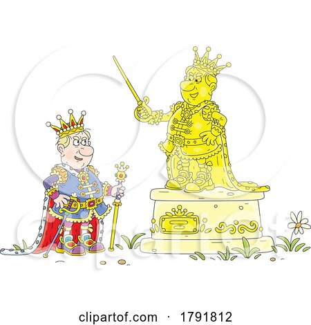 Cartoon King with His Golden Statue by Alex Bannykh