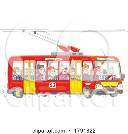 Cartoon People on a Tram by Alex Bannykh