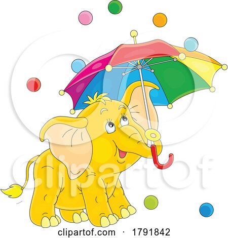 Cartoon Elephant with Balls and an Umbrella by Alex Bannykh