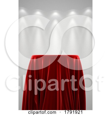 Elegant Podium with Red Velvet Cloth and Natural Folds for Product Presentation. Light Grey Background with Spot Illumination. Photorealistic 3D Rendered Illustration. by stockillustrations