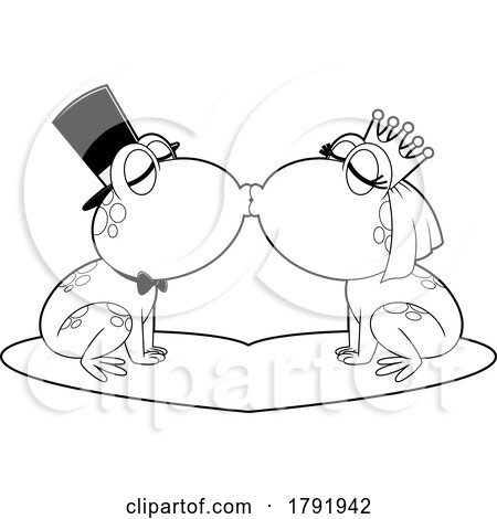 Cartoon Black and White Frog Wedding Couple Smooching by Hit Toon