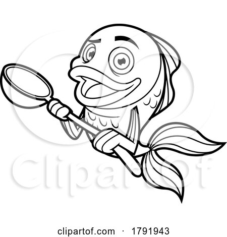 Cartoon Black and White Goldfish Holding a Spoon by Hit Toon