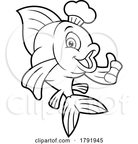 Cartoon Black and White Chef Goldfish Giving a Thumb up by Hit Toon
