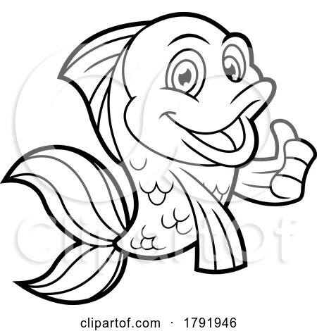 Cartoon Black and White Happy Goldfish Giving a Thumb up by Hit Toon