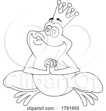 Cartoon Black and White Frog Prince or King Wanting a Kiss by Hit Toon