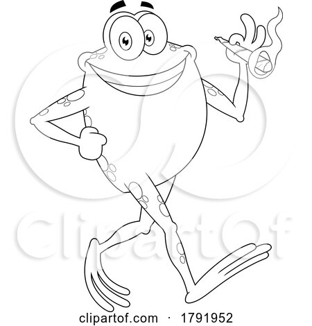 Cartoon Black and White Frog Smoking a Joint by Hit Toon