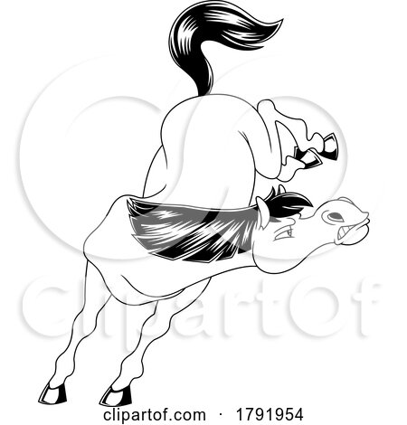 Cartoon Black and White Bucking and Kicking Horse by Hit Toon