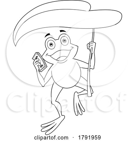 Cartoon Black and White Frog Holding Cash and a Leaf by Hit Toon