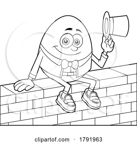 Cartoon Black and White Humpty Dumpty Sitting on a Wall by Hit Toon